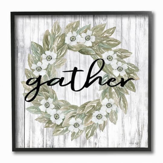 Stupell Industries Floral Wreath Wall Art in Black Frame